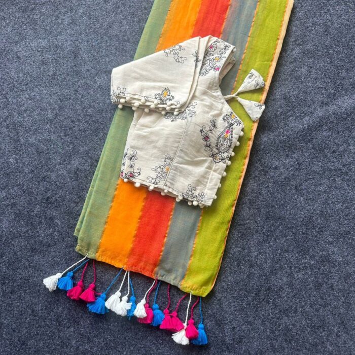 Pure Mal Cotton Saree with Khadi Cotton Blouse