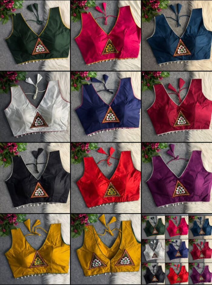 Traditional Navratri Special Rayon Cotton Patch Work Blouse - Image 3