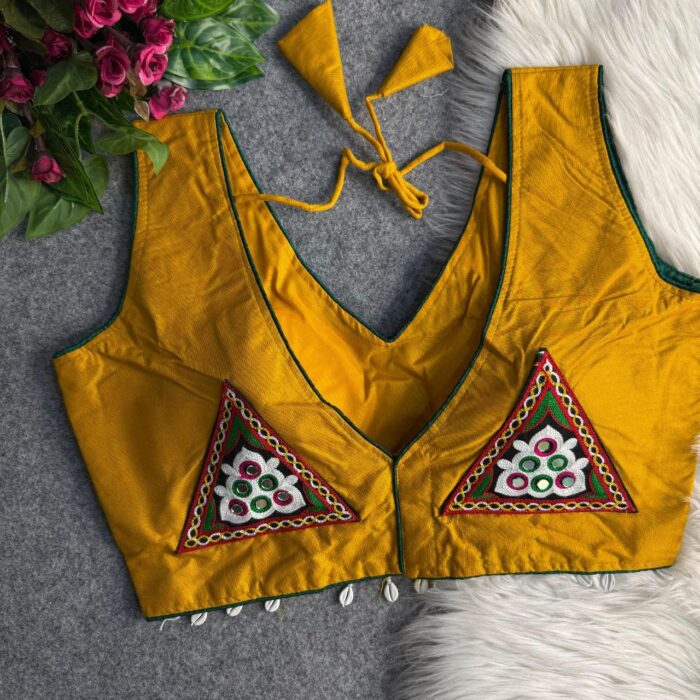 Traditional Navratri Special Rayon Cotton Patch Work Blouse - Image 2