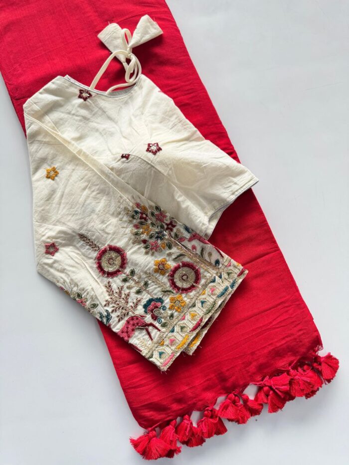 Pure Handloom Cotton Saree With Blouse - Image 2