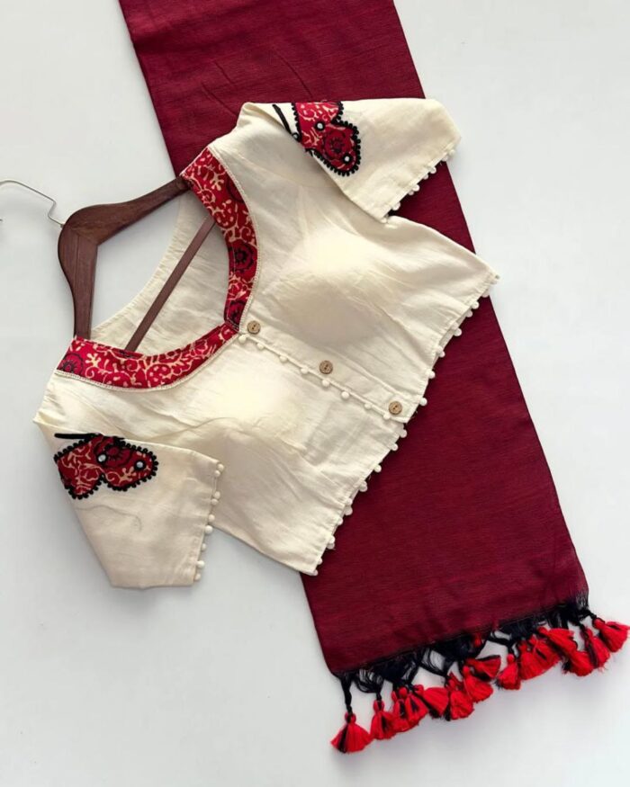 Khadi Cotton Saree with Beautiful Heavy Khadi Cotton Blouse - Image 2