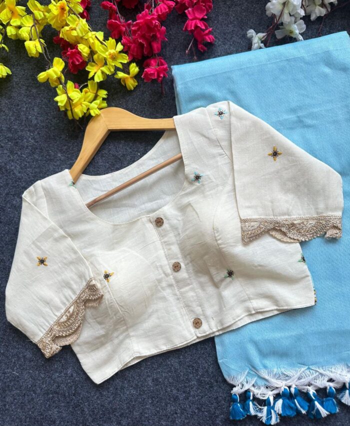 Khadi Cotton Saree with Heavy Cotton Blouse - Image 2