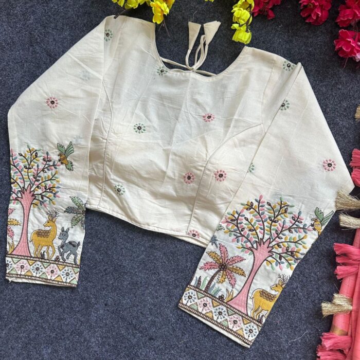 Juth Cotton Saree with Stitched Khadi Blouse - Image 3