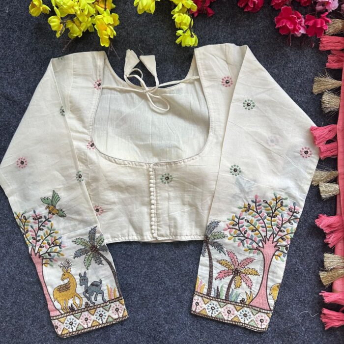 Juth Cotton Saree with Stitched Khadi Blouse - Image 4