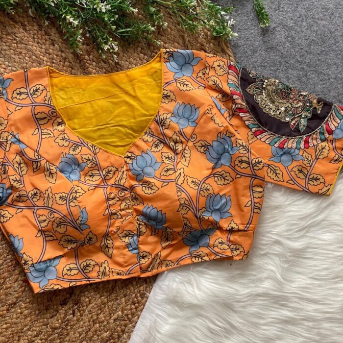 Cotton Print Silk Handmade Work Boutique Style Blouse - Image 2