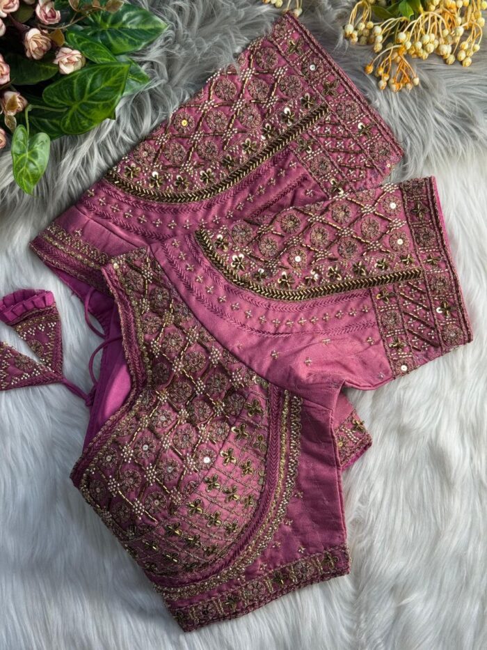 Heavy Pure Soft Pure Cosmos Silk Heavy Handwork Party Wear Blouse - Image 2