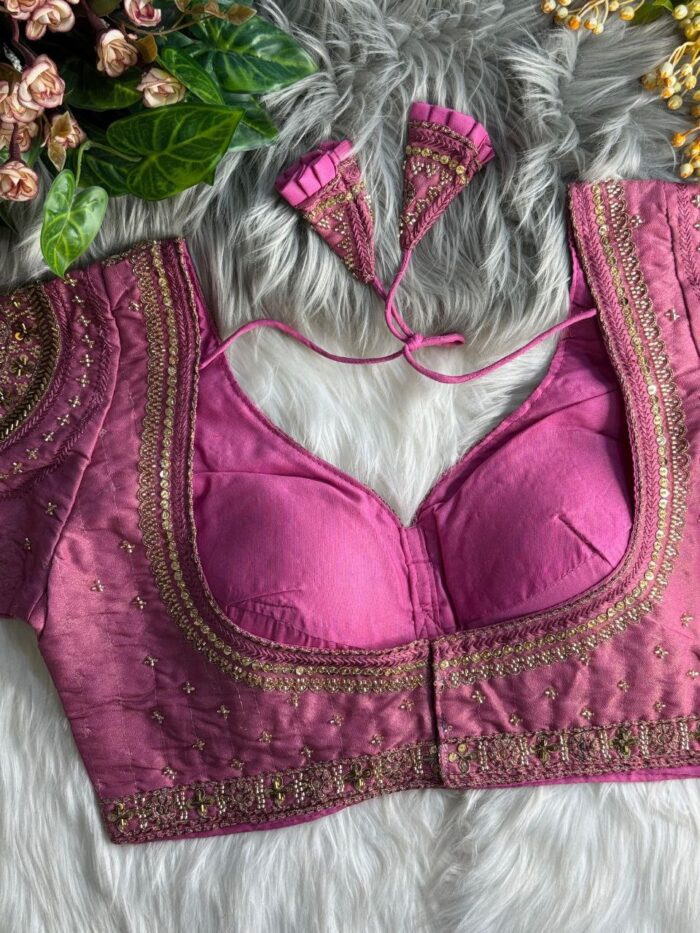 Heavy Pure Soft Pure Cosmos Silk Heavy Handwork Party Wear Blouse - Image 3