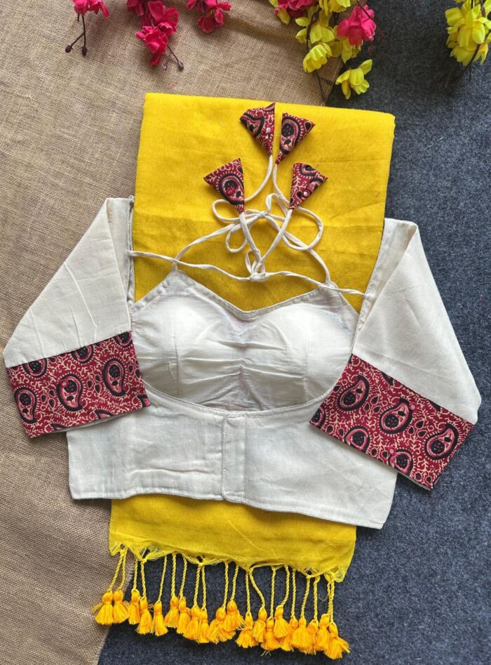 Khadi Cotton Saree & Blouse Set - Image 3