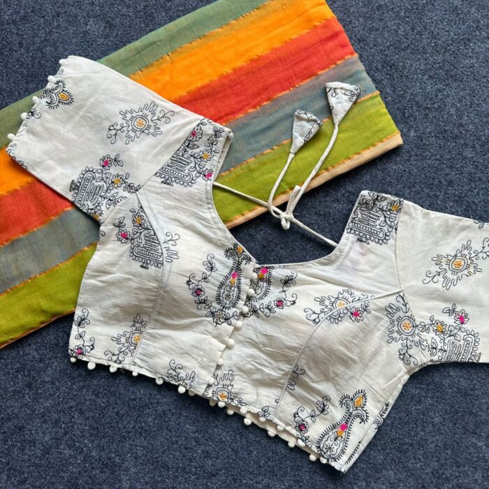 Pure Mal Cotton Saree with Khadi Cotton Blouse - Image 2