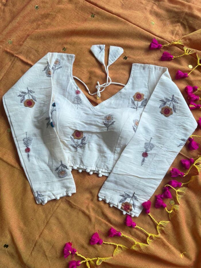 Khadi Cotton Saree with Heavy Khadi Blouse - Image 3