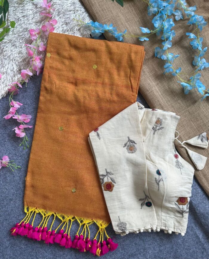 Khadi Cotton Saree with Heavy Khadi Blouse - Image 2