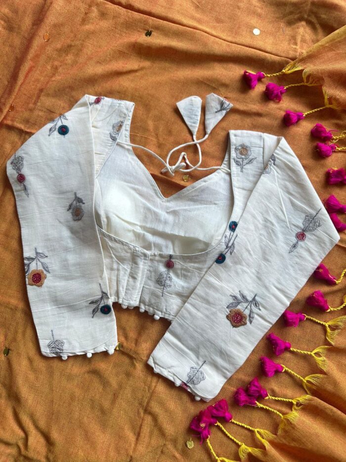 Khadi Cotton Saree with Heavy Khadi Blouse - Image 4