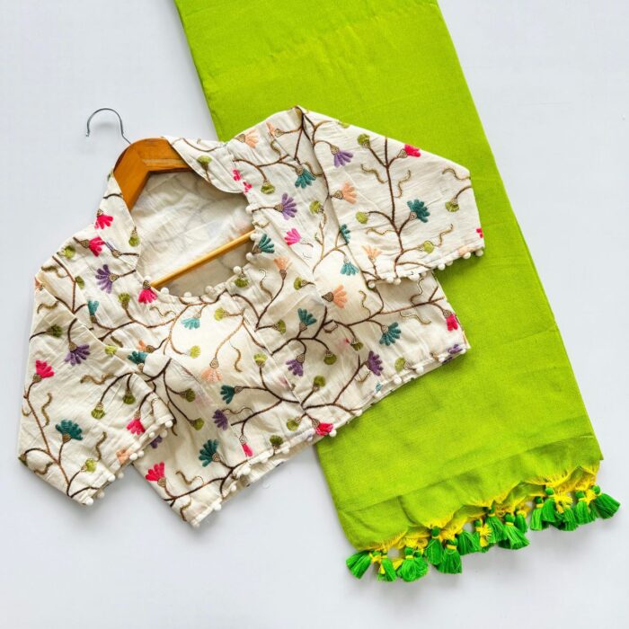 Pure Handloom Cotton Saree With Stiched Blouse