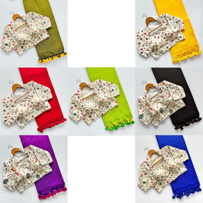 Pure Handloom Cotton Saree With Stiched Blouse - Image 2