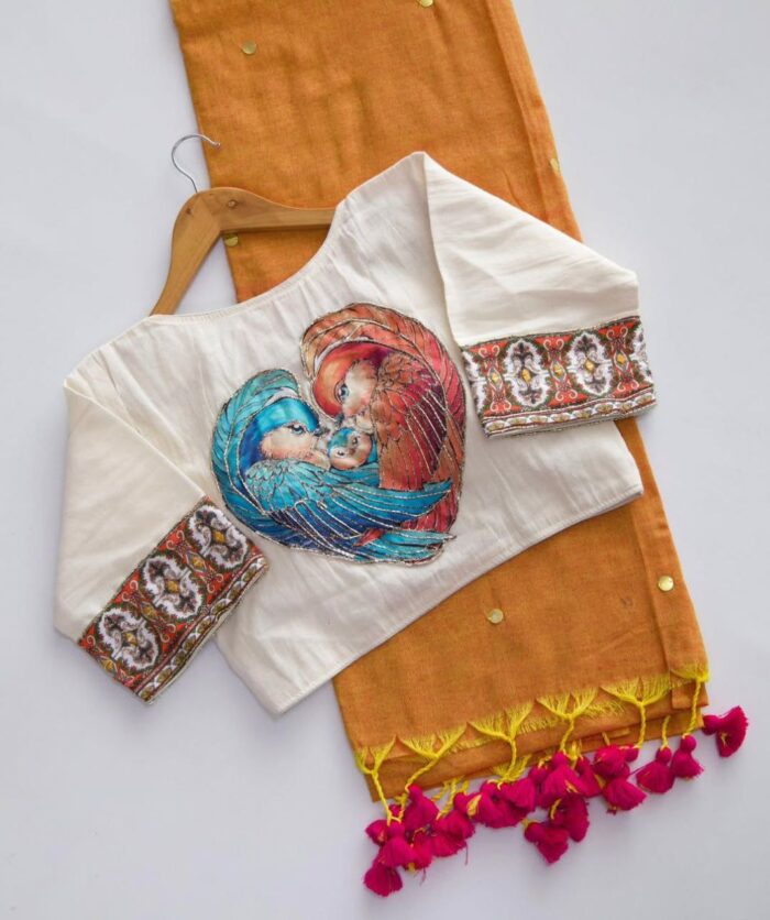 Khadi Cotton Saree with Hand-Stitched Blouse